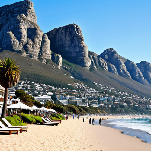 Home 6 Table Mountain Scenery**
"Majestic Table Mountain viewed from Camps Bay beach, South Africa. Palm trees frame the scene. In the background, the Twelve Apostles mountains rise dramatically. Clear blue sky. Fully clothed tourists stroll along the sandy beach. Safe for work. Appropriate content. Perfect anatomy, correct proportions, professional photography, high quality, family-friendly, natural pose, well-formed hands, proper finger count."
**