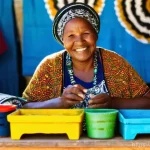 남아공 여행 필수 언어 팁 - **Prompt 1: The Warmth of a Shared Word**
    "A cheerful South African woman, dressed in vibrant, m...