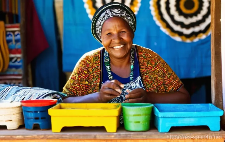 남아공 여행 필수 언어 팁 - **Prompt 1: The Warmth of a Shared Word**
    "A cheerful South African woman, dressed in vibrant, m...