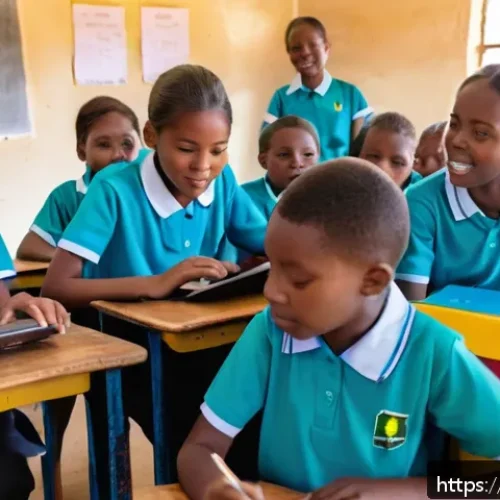남아프리카 공화국 교육 시스템 분석 - A vibrant classroom scene in a rural South African school in Limpopo, filled with enthusiastic stude...