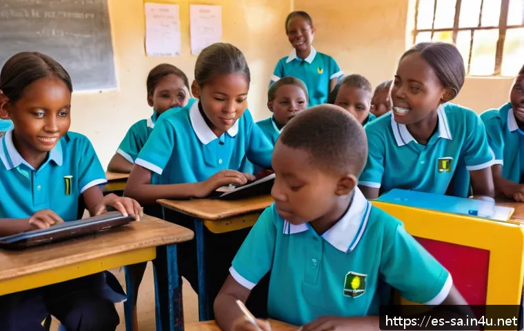 남아프리카 공화국 교육 시스템 분석 - A vibrant classroom scene in a rural South African school in Limpopo, filled with enthusiastic stude...