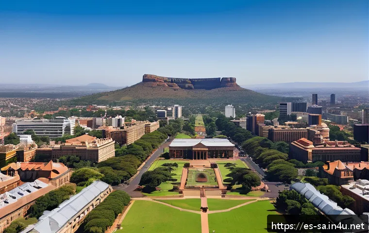남아프리카 공화국의 수도 논쟁 - A detailed aerial view of Pretoria, South Africa&rsquo;s administrative capital, showcasing its grand colo...